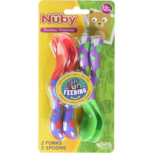 Nuby Fun Feeding Spoons & Forks 2-Pack - red/Green, one Size