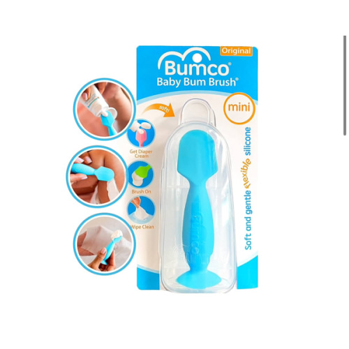 Bumco Mini Baby Diaper Cream Spatula with Case - BPA-Free Silicone Diaper Spatula with Suction Cup, Wipe-Clean Baby Bum Brush, Mom-Invented Butt Paste Applicator (Blue)