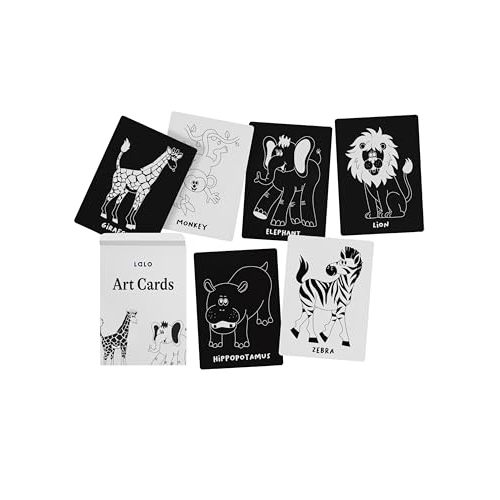 Lalo Art Cards - Set of 6 High Contrast Baby Cards for Infants - Printed with Soy-Based Ink, Lead & Phthalate-Free - Newborn Brain Development Toys - Safari Animals