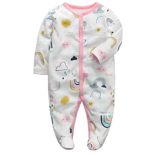 ATAIKU Infant Baby Girls' Sleep and Play Footed Pajamas Rainbow One-Piece Sleeper Button Romper Jumpsuit Cotton PJs For Newborn