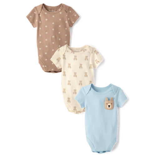 Baby Boys Embroidered Bear Bodysuit 3-Pack - Blue
