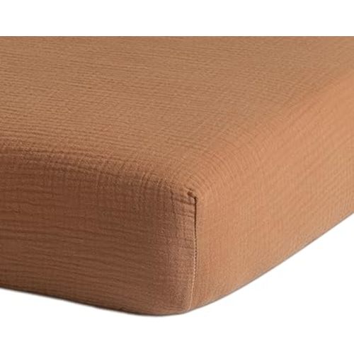 Meracorallo Muslin Fitted Crib Sheet, Soft and Breathable Baby Crib Sheet for Standard Crib and Toddler Mattresses (Camel)