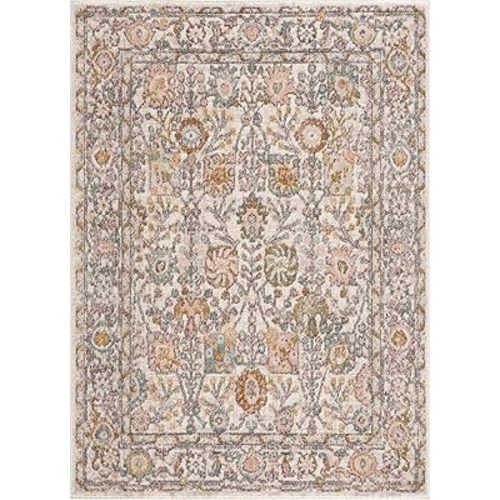 Herstmonceux Boho Vintage Colorful Area Rug - Farmhouse Traditional Floral Coral Carpet for Living Room, Bedroom, Dining Room - Cream, Green, Sage, Red, Gray, Taupe, Coral - 5'2" x 7'