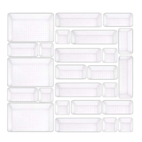 Trotianingyu 25 PCS Clear Plastic Drawer Organizers Set,4-Size Drawer Organizer Trays for Makeup