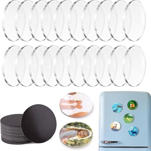 20 Pcs DIY Fridge Magnet Kit - Round Clear Acrylic Magnetic Set with Adhesive Backing for Photo,Crafts,Office,Classroom,Cabinets,Kitchen,2 Inch (Round)