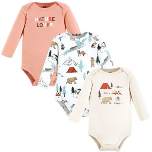 Hudson Baby Infant Baby Cotton Long-Sleeve Bodysuits 3-Pack, Nature Lover, 3-6 Months