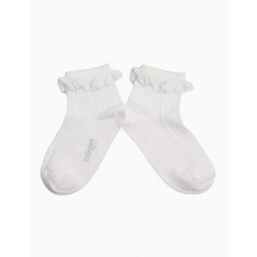 Marie-Antoinette Broderie Anglaise Socks in Blanc Neige