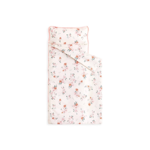 Wake In Cloud - Toddler Nap Mat with Pillow and Blanket, 100% Cotton Fabric, for Kids Girls in Daycare Kindergarten Preschool, Floral Botanical Flowers, Light Pink, Standard