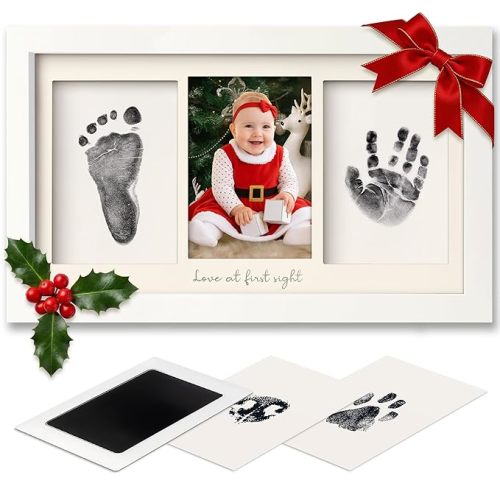 Inkless Baby Hand and Footprint Kit Boy, Girl - No Mess Ink Pad for Handprint, Clean Touch Dog Paw Print Kit, Personalized Baby Shower Gifts, Nursery Newborn Keepsake Frame (Alpine White)