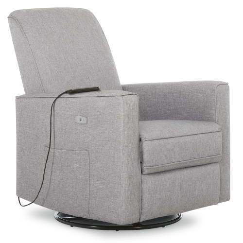 Evolur Harlow Deluxe Upholstered Glider, Power Recliner USB Port with in-Built Massager, Light Grey