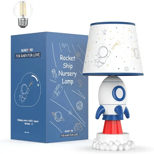 Rocket Lamp, Kids Space Decor with E26 Blub & Shade, White