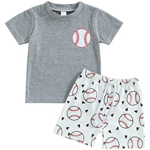 BULINGNA Toddler Baby Boy Summer Baseball Outfit Letters Print T-shirt Tops and Baseball Shorts 2Pcs Casual Clothes Set