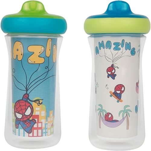 The First Years Marvel Insulated Sippy Cups - Spill Proof Insulated Toddler Cups with Bite-Resistant Hard Spout - 9 Ounces - 2 Count