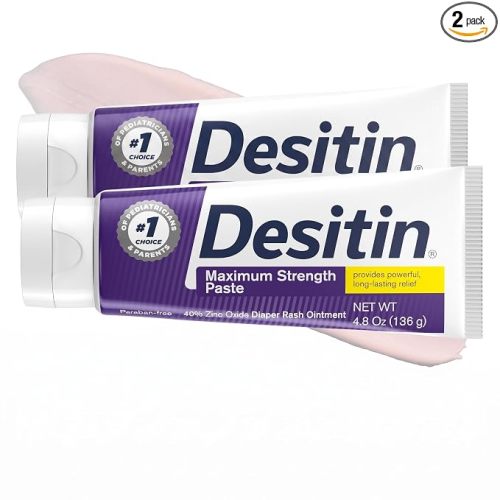 Desitin Maximum Strength Baby Diaper Rash Cream, 40% Zinc Oxide for Treatment, Relief & Prevention, Hypoallergenic, Phthalate- & Paraben-Free Paste, Protects Skin for 12 Hours, 4.8 oz (Pack of 2)