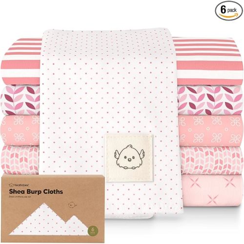 Organic Burp Cloths Baby Boy, Girl - 6-Pack Large 100% Cotton Burping Cloths for Babies, Spit Up Rags, Super Absorbent, Ultra Soft Newborn Rag, Gender Neutral, Machine Washable, Durable (Blush)