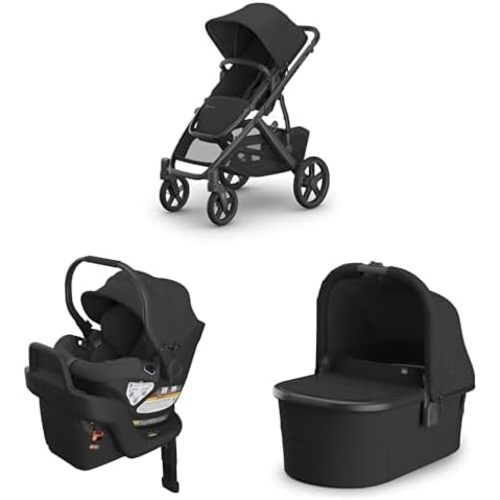 UPPAbaby Travel System - Vista V3 Stroller + Aria Lightweight Car Seat Combo -Bassinet, Toddler Seat, Rain + Bug Shield, Car Seat, Base with Load Leg + Infant Insert Included – Jake (Charcoal)
