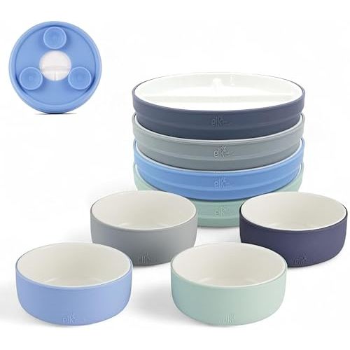 Porcelain Dishes with Suction Sleeve - 8 pack