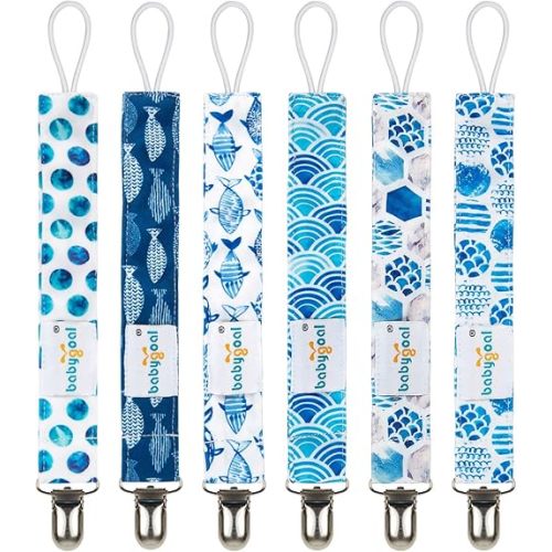 babygoal Baby Ocean Blue Pacifier Clips, 6 Pack Pacifier Holder Clip for Girls and Boys Fits for Most Pacifiers and Binkies