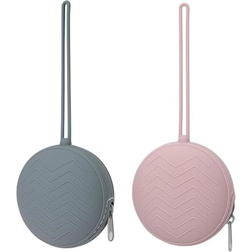 2-Pack Silicone Pacifier Holder Case - BPA-Free Pacifier Holder Pouch for Baby Boys & Girls- Portable & Dishwasher Safe Soother Container for On-The-Go Use (Dusty Lilac/Tradewinds)