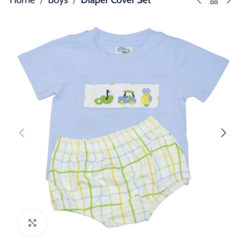 Hand Smocked Golf Diaper Cover Set