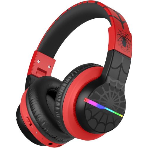 iClever BTH12 Kids Bluetooth Headphones,Colorful LED Lights,74/85dBA Safe Volume,85H Playtime,Bluetooth 5.2,Over Ear Wireless Headphone Built-in Mic for iPad/Tablet/Airplane, Deep Black