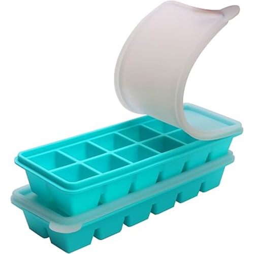 2 Tbsp. Silicone Freezer Molds - Perfect for Storing Garlic, Herbs, Ginger, Pesto, Tomato Paste, Lemon Juice, Purees and More - Silicone Food Freezer Tray (Aqua 2 Pack)