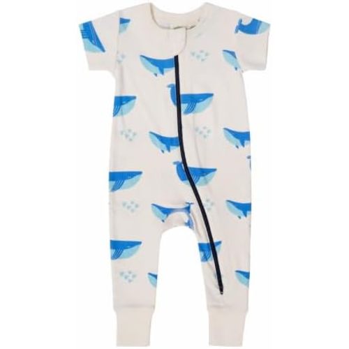 PARADE Organic Signature Print '2-Way' Zip Romper - Short Sleeve Whales 3-6 Months