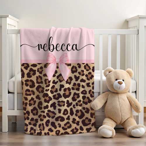 Pink Cheetah Print Crib Blanket Baby Shower Gift, Leopard Swaddle Hospital Coming Home Outfit, Chic Jungle Throw for Newborn Photos