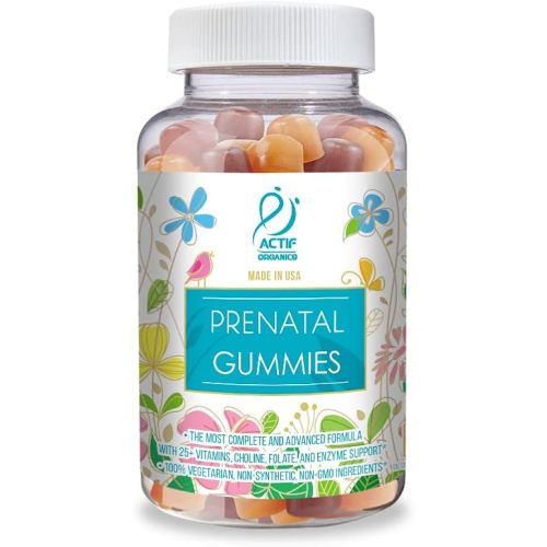 Actif Prenatal Gummies with 25+ Organic Vitamins and Organic Herbal Blend - Non-GMO, 100% Vegetarian, 90 Count, Made in USA