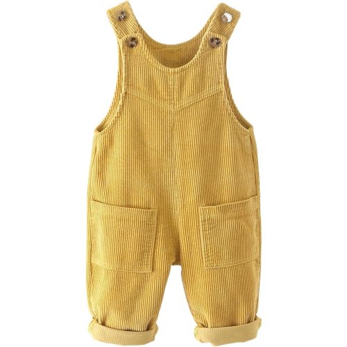 Baby Boy Girl Corduroy Bib Overalls Cotton Button Suspender Overalls Plain Romper Loose Jumpsuit