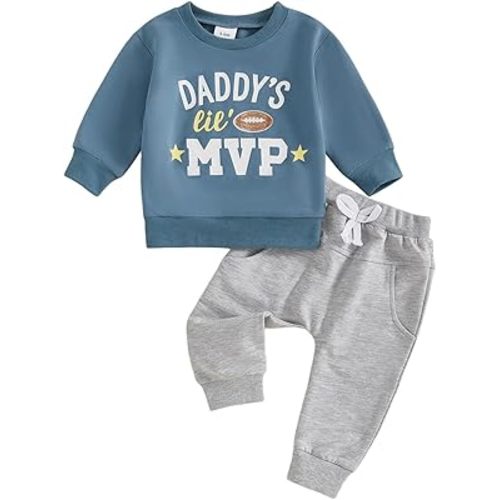 Kupretty Toddler Baby Boy Fall Winter Clothes Letter Graphic Long Sleeve Sweatshirt Pullover Tops + Joggers Pants Outfit Set