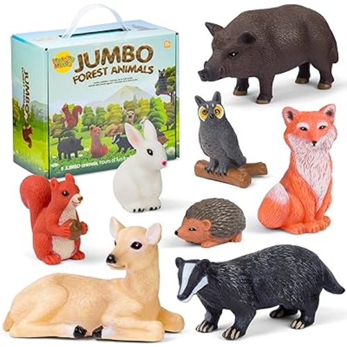 Learning Minds Set of 8 Jumbo Forest Animal Figures - Woodland Animals for Toddlers Age 1-3 - Toy for Kids Age 18 Months Plus - Wild Animal Toys for Kids 1,2,3 Years Old