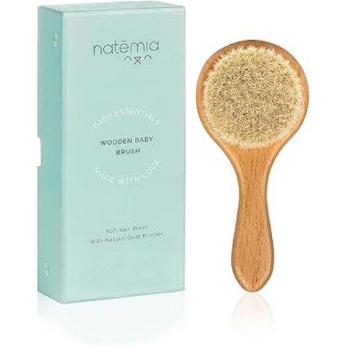 Natemia Wooden Baby Hair Brush | Natural Soft Bristles for Newborns & Toddlers | Gentle Cradle Cap Care | Ideal Baby Registry Gift