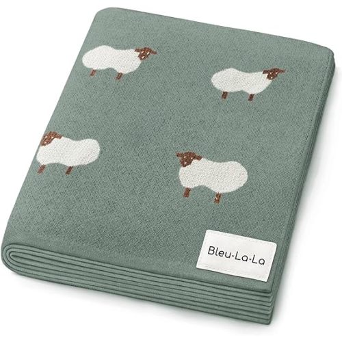 Baby Swaddle Blanket - 100% Luxury Cotton Knit Soft Cozy Lightweight Unisex Receiving Stroller Quilt Blanket for Shower Gift Registry for Newborns Infants Toddlers (Sheep - Khaki)