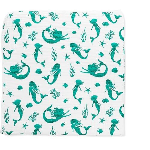 Dream Everything Blanket - 100% Muslin Cotton - Oversized 47 inches x 47 inches - Premium 4 Layer Blanket (Mermaid)