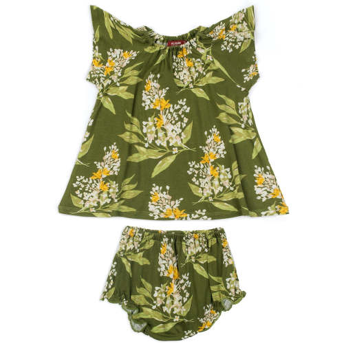 Green Floral Bamboo Dress & Bloomer Set