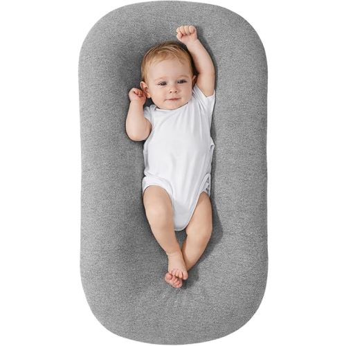 Baby Lounger for Newborn, Portable Infant Support Cushion Lounger for Newborn Supervised Use, Baby Essentials Gift (Gray)