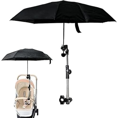 Universal Umbrella Mount Holder,180° Adjustable Umbrella Holder for Stroller,Hole Diameters 0.8-1.3cm,Umbrella Clamp Umbrella Stretch Mount Stand Holder for Stroller,Wheelchair,Walker,Rollator