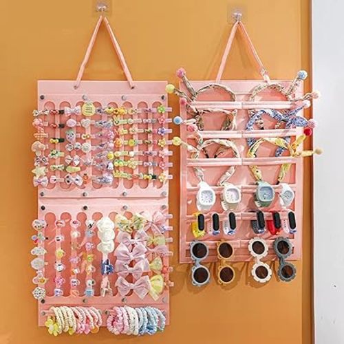 2 Pack Hair Bows Holder,Hair Clips Storage Hanger Large Capacity,Hair Bows Organizer Wall Hanging for Girl Room,Hair Accessories Organizer（Pink）