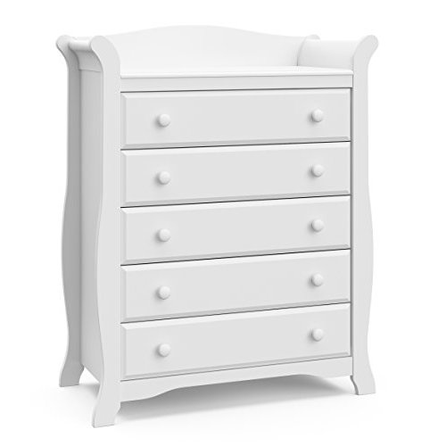 Storkcraft Avalon 5 Drawer Dresser (White) – Dresser for Kids Bedroom, Nursery Dresser Organizer, Chest of Drawers for Bedroom with 5 Drawers, Classic Design for Children’s Bedroom, Tall Dresser