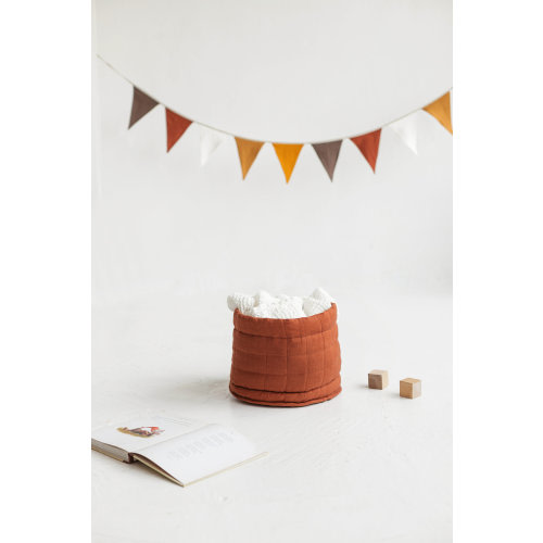 Rusty Linen Toy Basket for Nursery, Quilted Linen Diaper Storage Bag, Linen Cosmetic Toiletry Organizer, Linen Nursery Caddy Organizer