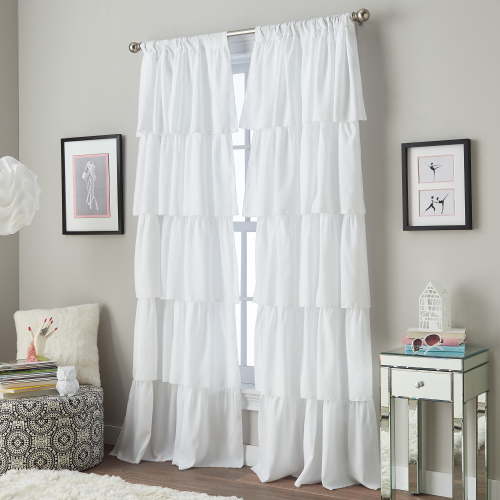 Curtainworks Flounced Indoor Polyester Light Filtering Poletop Single Panel, White, 42" x 63"