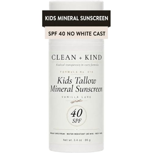 Kids Sunscreen Mineral SPF 40 Vanilla — Non Toxic Baby & Toddler Sunblock with Non-Nano Zinc Oxide, Grass-Fed Tallow, Natural Reef-Safe Sun Lotion, No White Cast for Sensitive Skin