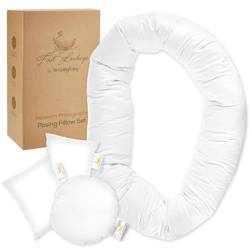 First Landings Newborn Photography Posing Pillows - Baby Announcement Ideas - Gender Neutral Photo Props for Infants - Photography Pillow Set, 4-Pack