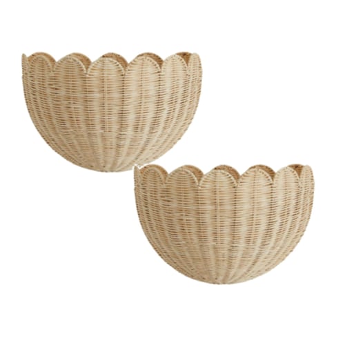 Scallop Wall Basket, Scalloped Wall Wicker Basket, Hanging Home Decor for Bedroom Bathroom,Easy Fixed on the Wall,Practical and Multifunctional Storage (2Pcs 16 x 11 inches)
