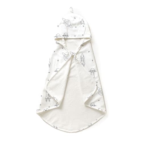 MakeMake Organics Organic Cotton Hooded Towel Baby Toddler GOTS Certified Organic Cotton Beach Poncho Towel Large Absorbent Non Toxic Neutral (Astro, Diagonally 35"x35")