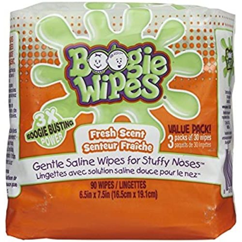 Boogie Wipes, Fresh Scent Wet Nose Wipes for Kids and Baby, Allergy Relief, Soft Natural Saline Hand and Face Tissue with Aloe, Chamomile and Vitamin E, 45 Count, Pack of 2