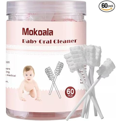 60Pcs Baby Tongue Cleaner, Baby Toothbrush, Disposable Infant Mouth Cleaner, Soft Gauze Toohthbrush Toddler Oral Cleaning Stick Dental Care for 0-36 Month Newborn
