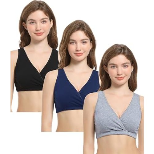 CAKYE 3 Pack Cotton Maternity Nursing Bras Breastfeeding Sleep Bralette