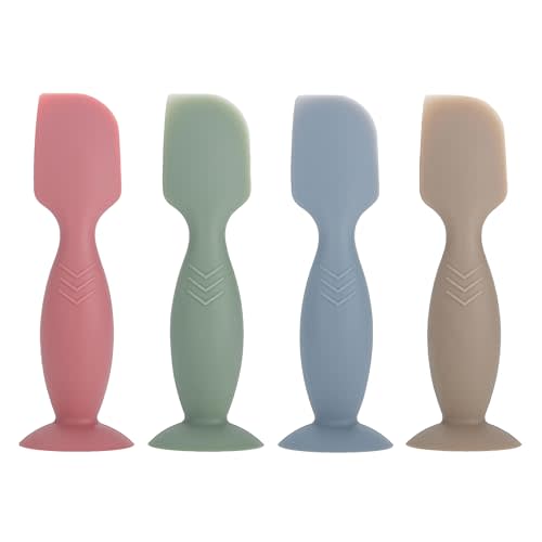 4 Pack Mini Baby Diaper Cream Spatula Applicator, Soft Silicone Baby Butt Paste Spatula Diaper Cream Brush with Suction Cup Base (Red, Green, Cyan, Brown)